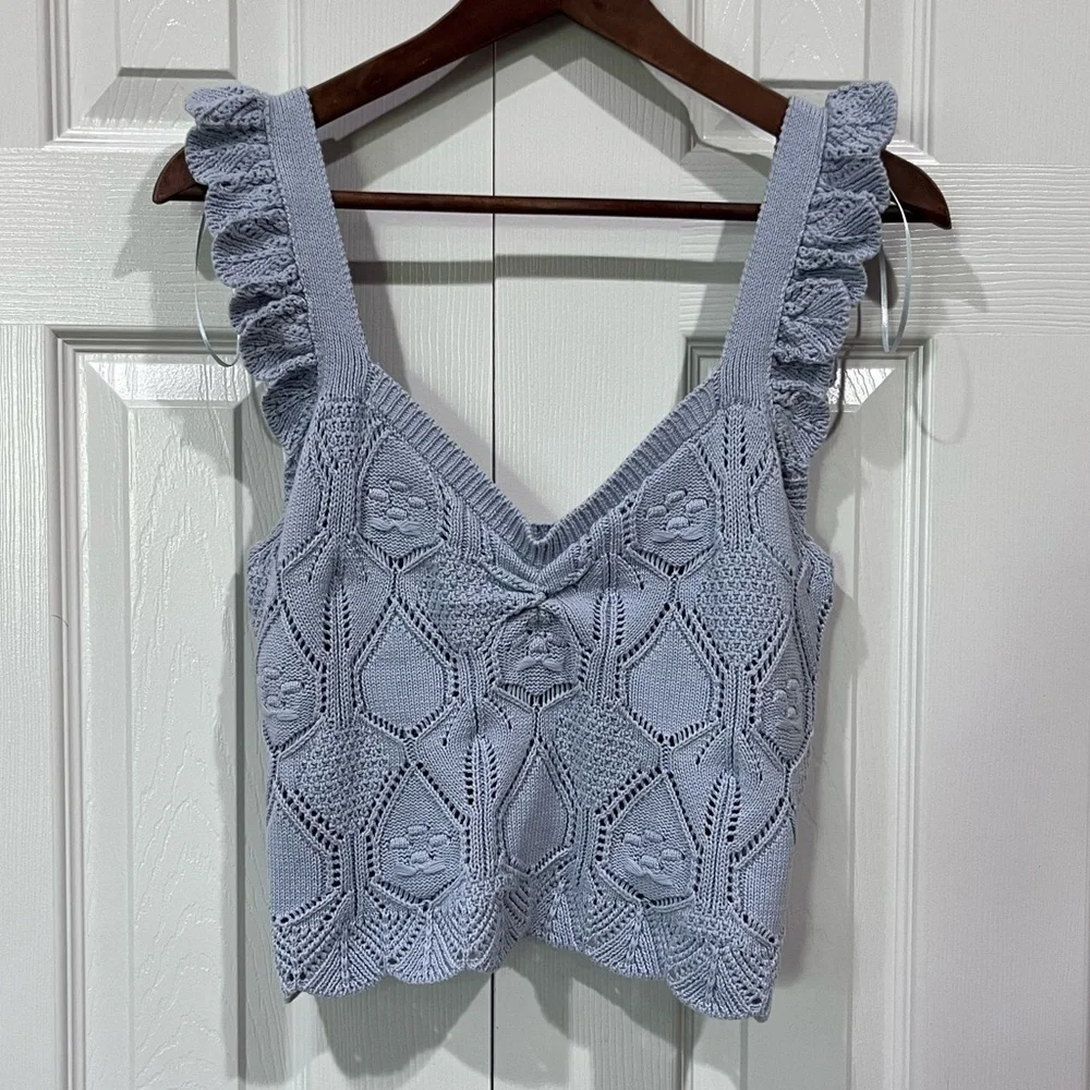 Chelsea & Violet Pointelle Stitched Scalloped Eyelet Knit Tank NWT